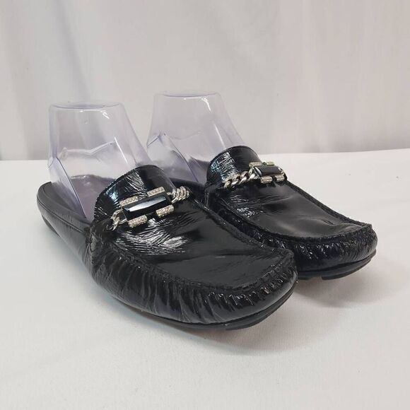 Stuart Weitzman Size 8.5 Patent Leather Chain-Link Accents Mules D - Picture 1 of 11